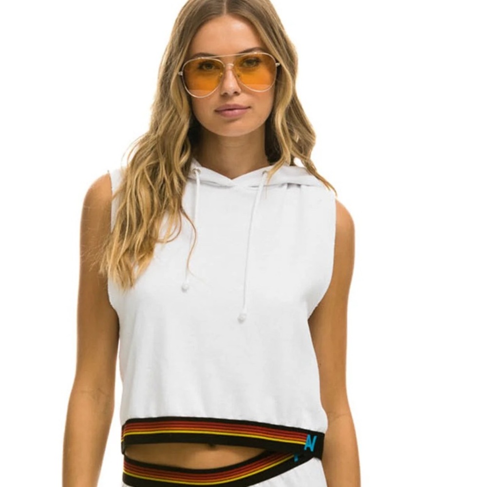 Aviator Nation logo crop sleeveless pullover white size XS